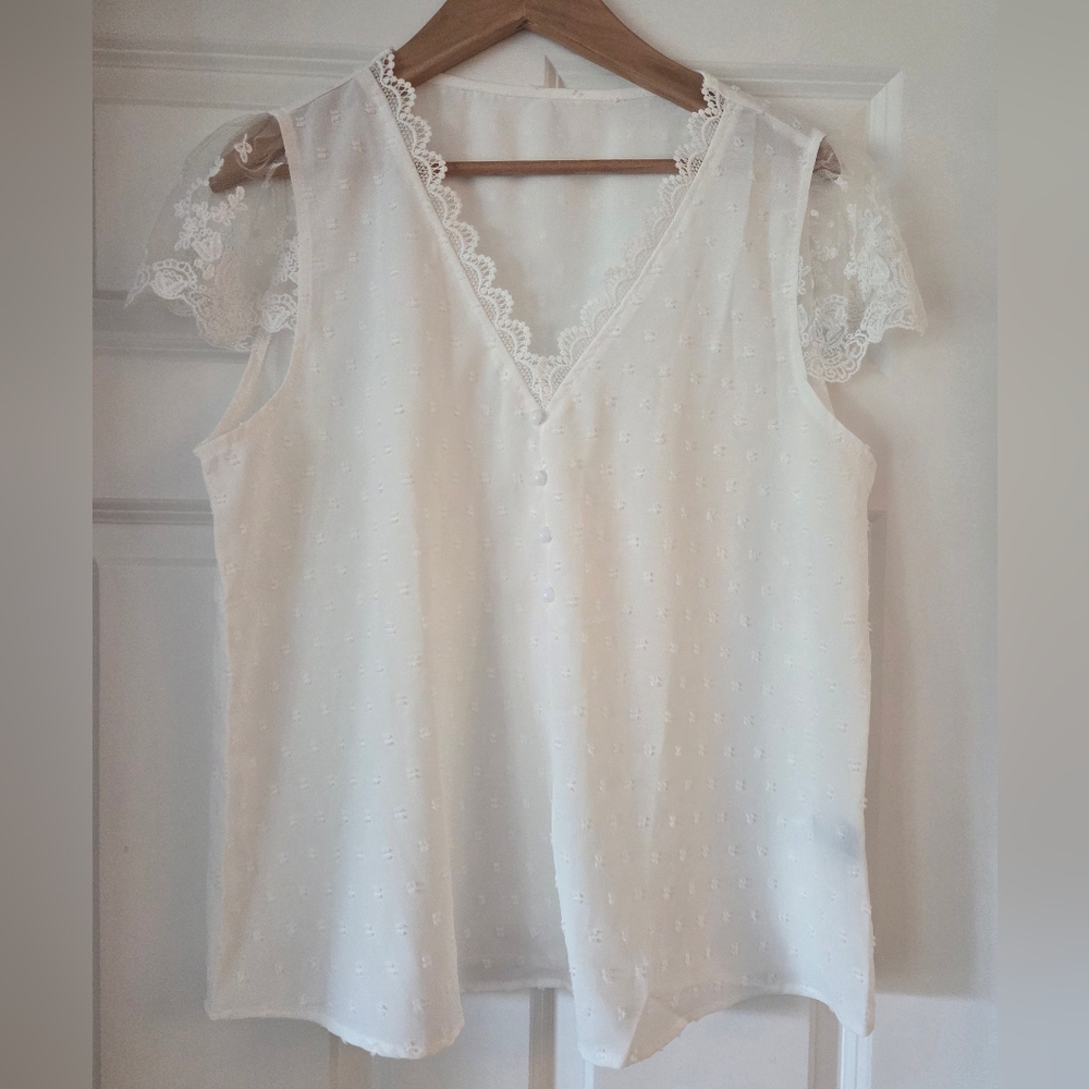 SHEIN White Lace Sleeve Large Blouse